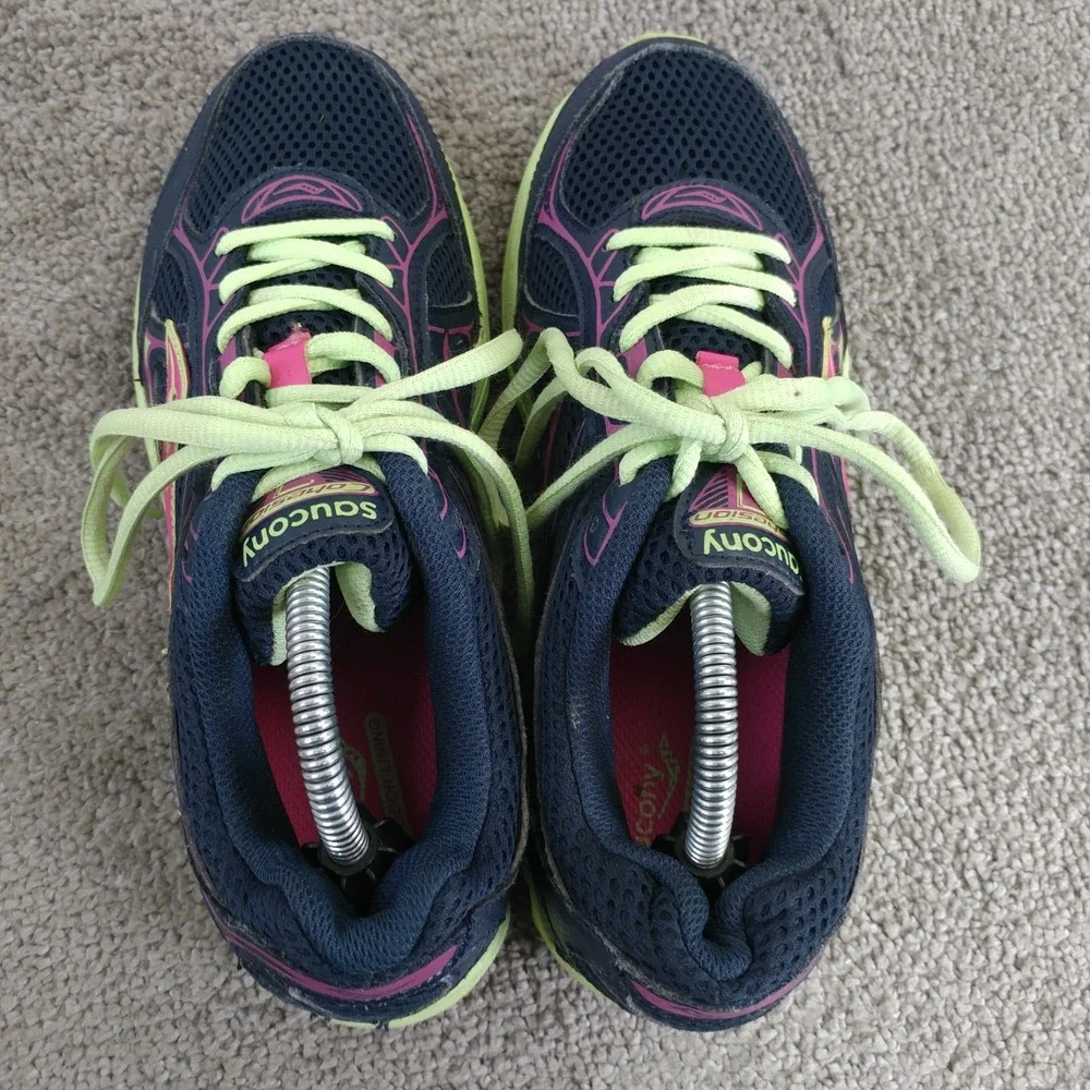 Saucony Cohesion 12 Youth Girls Size 5.5 Running Shoes Low Top Blue Purple Lime